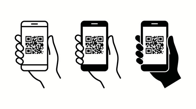 Qr code scanning with smartphone icons in various styles qr code mobile phone