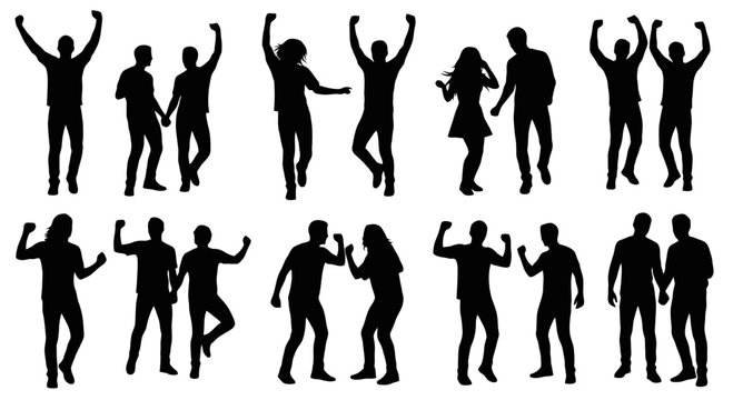 Collection of dancing people silhouettes.