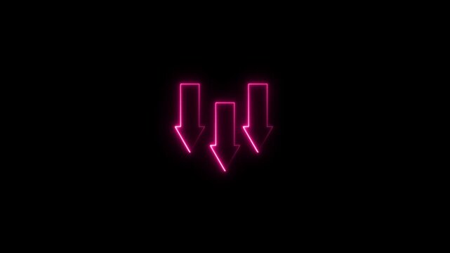 Direction down 3 arrow icon animation glowing neon neon color. road sign information traffic signal moving,Arrow-shaped neon sign. Neon arrow. Glowing neon line arrow with glowing.4K