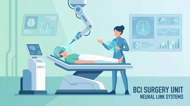Brain-computer interface surgery in near-future clinic in clean precise speculative concept