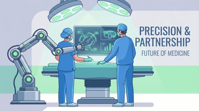 Robotic surgery assistant working alongside a human surgeon in precision and partnership future
