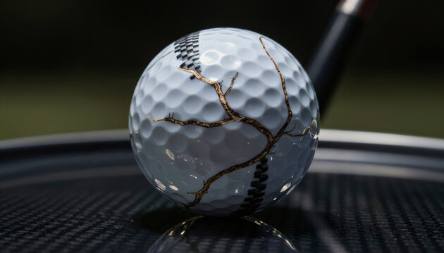 Golfball Design mit Ast Struktur und Kintsugi Elementen