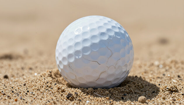 Golfball im Sandbunker Nahaufnahme