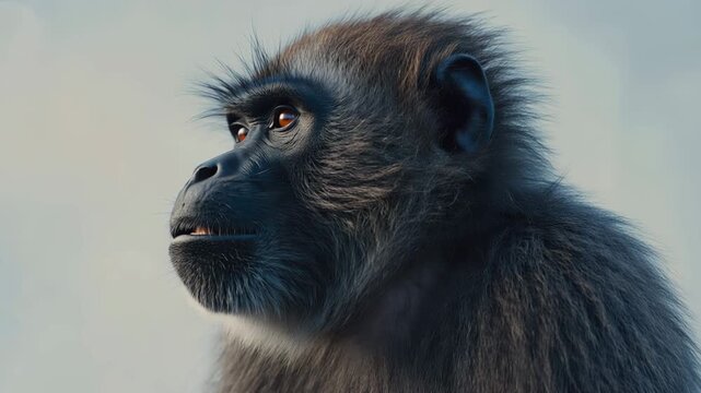 Majestic Drill Monkey Profile Looking Away Against a Neutral Sky Background with Soft Natural Light