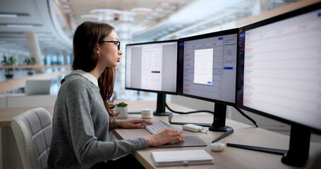 Woman Using Computer To Manage Customer Support Tickets