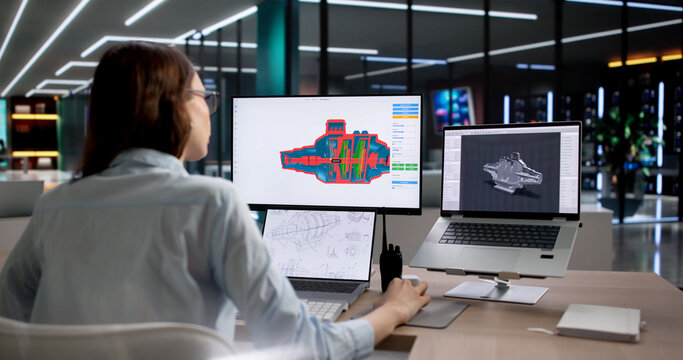 Young Female Engineer Working On Turbine Design