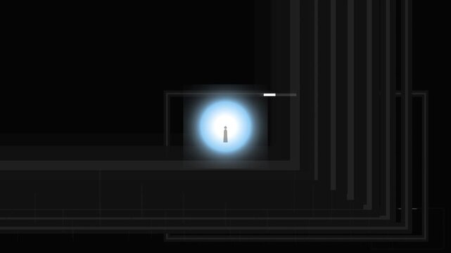 Abstract Stick Figure Animation with Blue Light and Dark Grid