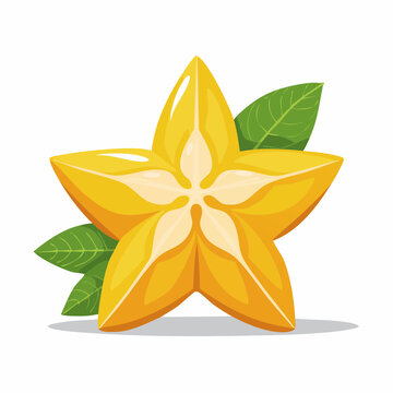 Illustration of a Star Fruit with Leaves