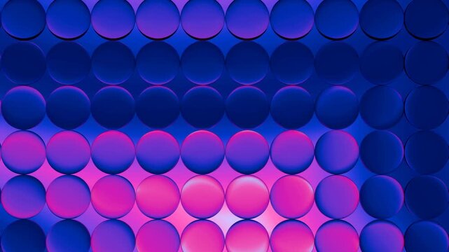 Abstract purple blue background with shiny, illuminated glass spheres, 4K animation.