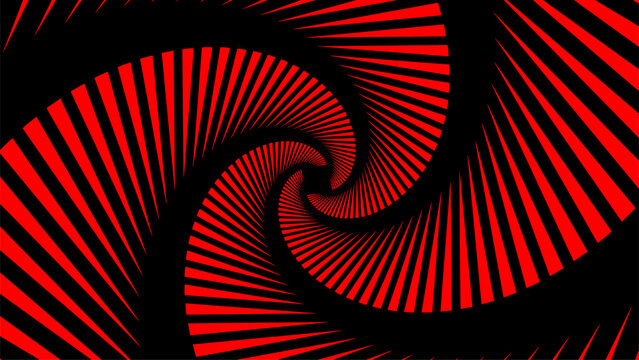 Abstract background black and red spiral whirl, interesting radial striped pattern illustration.