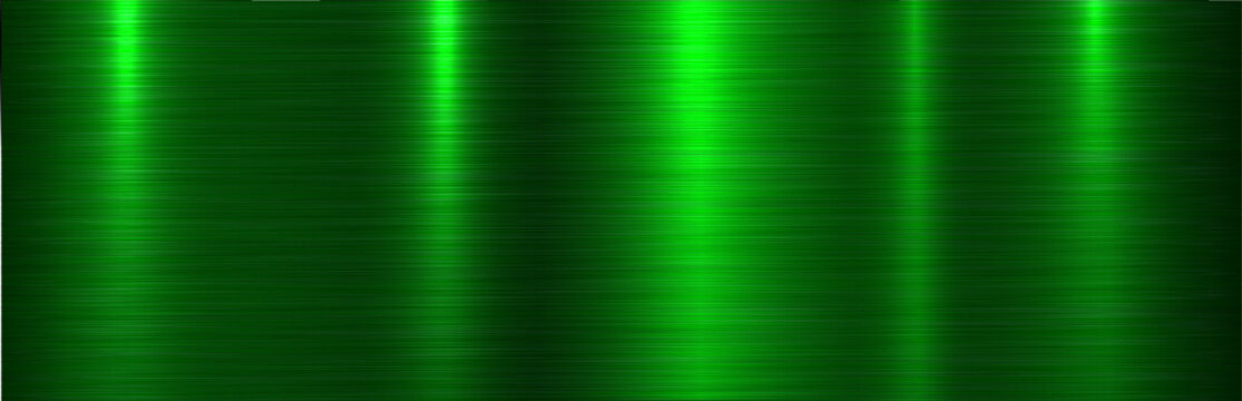 Brushed metal green texture background, shiny lustrous dark metallic pattern banner.