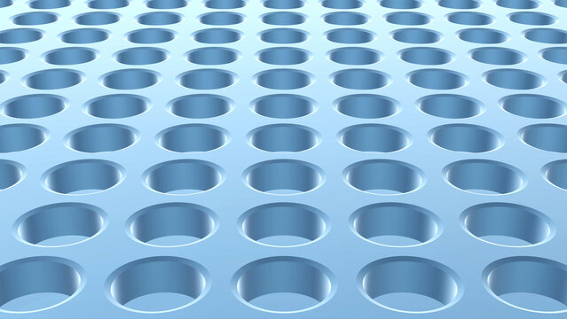 Metallic background with a hole pattern, silver blue technological metal design, 3D perforated texture ilustration.