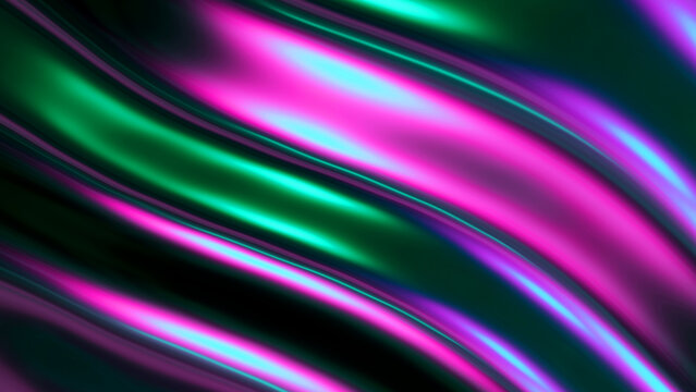 Abstract background with neon colored waves on black background, purple green pattern