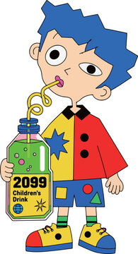 Boy drinking futuristic children's drink