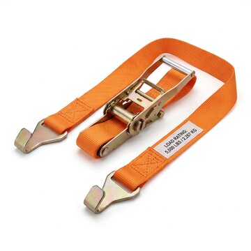 Orange Ratchet Tie Down Strap with Flat Hooks Isolated on White