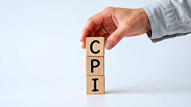 Hand stacking wooden blocks with CPI letters ideal for sleek commercial backgrounds and title sequences