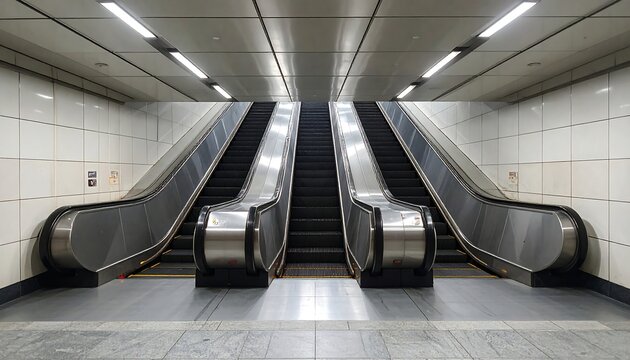 Empty subway station with two escalators