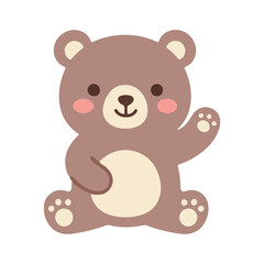 Fototapeta premium Friendly Smiling Brown Bear Character Waving Hand Flat Vector