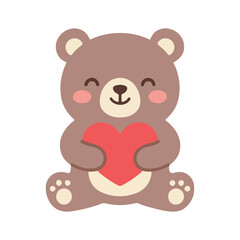 Fototapeta premium Cute Sitting Teddy Bear Holding Red Heart Love Vector Illustration