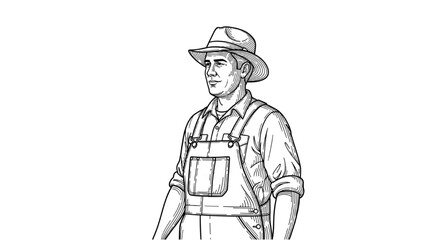 A man wearing overalls and a hat stands in 2D CAD illustration © Stock Image Paradise