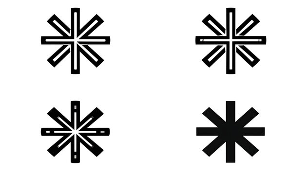 Set of four asterisk symbols and starburst icons, variations in outline and solid fill, representing punctuation, emphasis, or abstract design elements