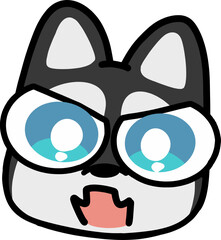 vector illustration of mad husky dog face cute puppy in simple cartoon style isolated on transparent background © Sane