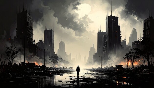 sunset in the city