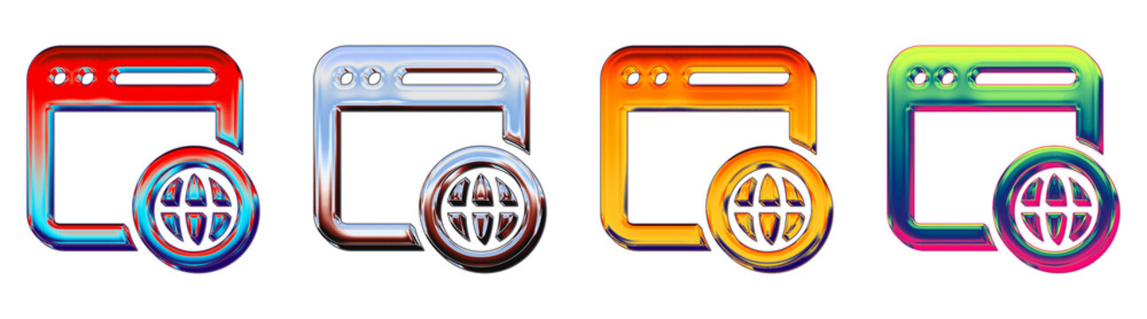 Modern 3D volumetric icon collection - internet browser. Web websites and internet interfaces. Premium rendered design. Clean transparent background design.