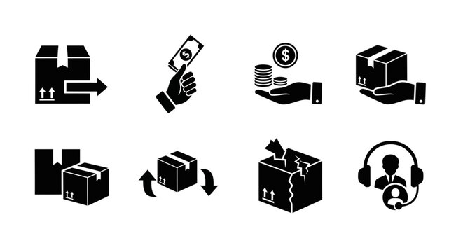 Stock Photo Business Logistics & Commerce Icons for Online Trading, Shipping, Banking, and Customer Support
