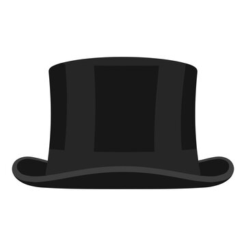 Black bowler hat with flat top and curved brim isolated