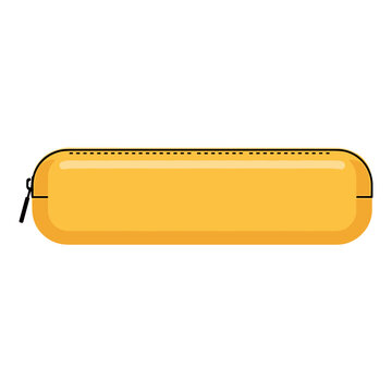 Yellow pencil case with black zipper lying flat on surface