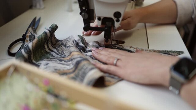 Sewing Process on Fabric Material
