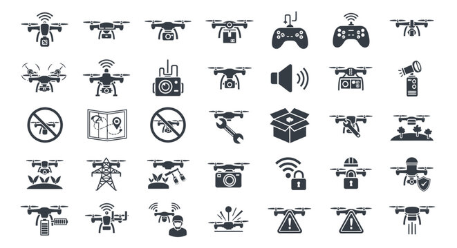 Comprehensive Drone Technology and Accessories Icon Set