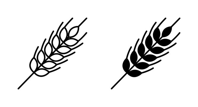 Wheat Ear Icons, Grain Stalk Vector Graphics, Cereal Plant Silhouette, Agriculture Symbol Set, Food Ingredient Outline