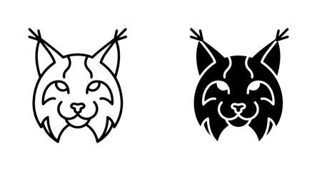 Lynx Head Vector Icons, Wild Cat Silhouette, Feline Face Graphics, Black and White Animal Art for Wildlife Projects © Sanim
