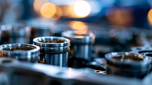 Close-up view of a disassembled internal combustion engine block with exposed cylinders for a mechanical and automotive maintenance concept. Disassembled engine block, exposed