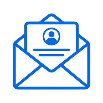 Open envelope icon with a user profile silhouette for direct communication. Blue professional mail icon representing personal messaging and contact. 