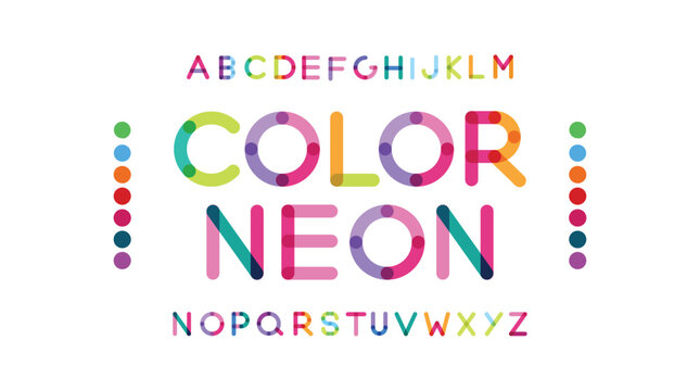Creative rounded alphabet color fonts. Typography urban round bold with colors dot exposure. vector illustration 