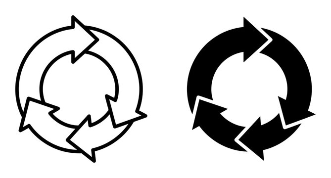 Three circular arrows silhouette icons, solid black style, representing a continuous process or recycling concept.