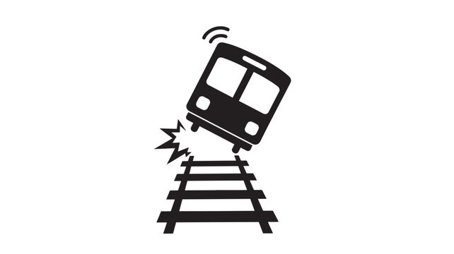 Train derailment warning icon with wireless signal and cracked track symbol in bold black vector style