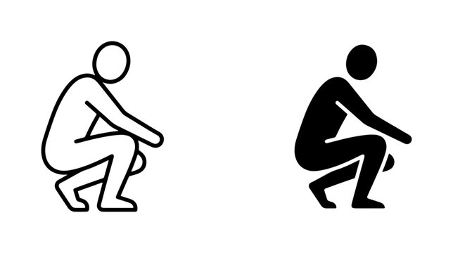 Human Squatting Pose Vector Icons, Outline and Silhouette, Representing Action, Movement, and Position