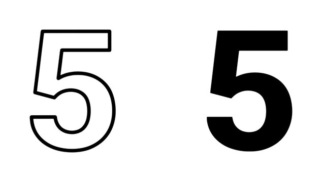 Number 5, Five, Numeric Digit, Outline and Solid, Graphic Element, Counting, Mathematics