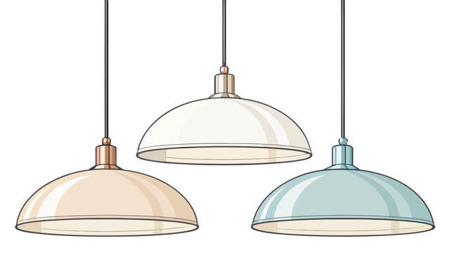 Three hanging pendant lamps in different colors