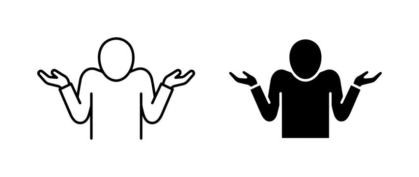 Shrugging Person Icons, White and Black, Question Mark Gesture, Uncertainty, Doubt, Confusion