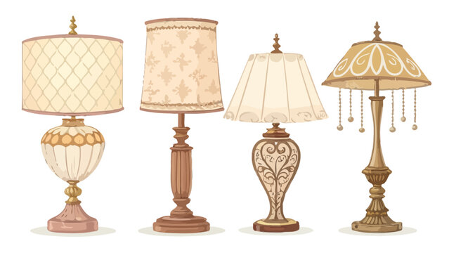 Four elegant table lamps with various designs and shades