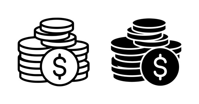 Money Stack Icons, Coin Pile Graphics, Financial Wealth Symbols, Business Investment Vector Set