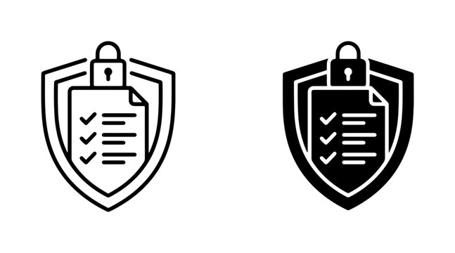 Secure Document Icons: Shield, Lock, Checklist, Vector Graphics for Data Protection