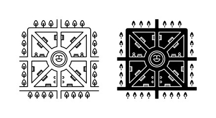 Urban Park Design, City Square Layout, Geometric Garden Plan, Vector Illustration © Shakil
