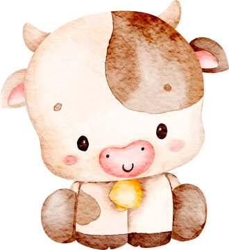 Watercolor Baby Cow Illustration