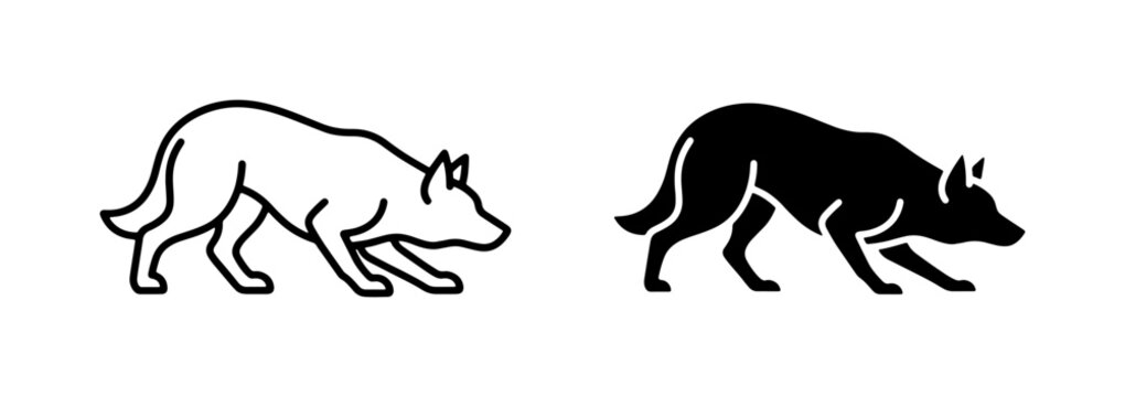 Wolf Silhouette Vector Icons, Black and White Animal Graphics, Wild Canine Outline Art